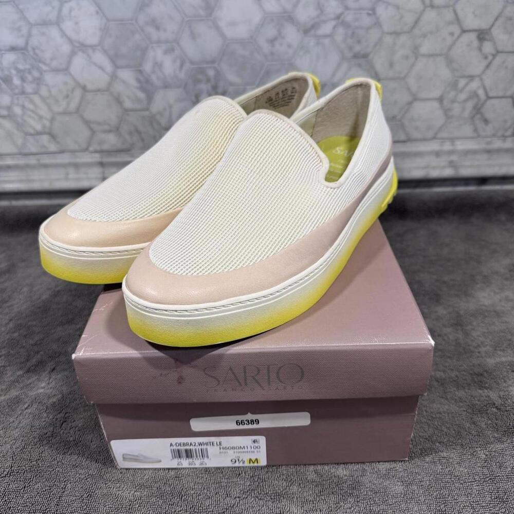 Sarto Women 9.5 Slip-On Sneakers White and Yellow Skater Walking Comfort *Read